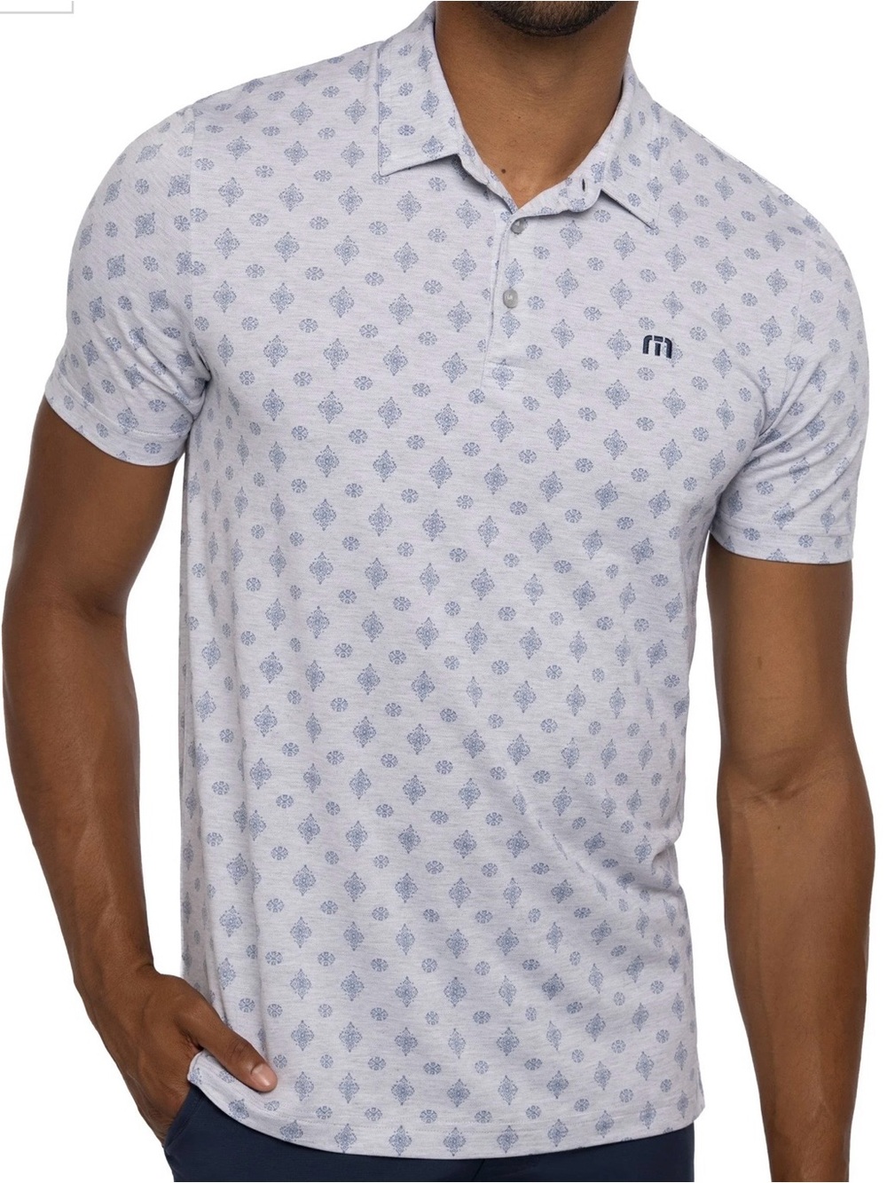 Travis Mathew Light Blue Printed Golf Polo